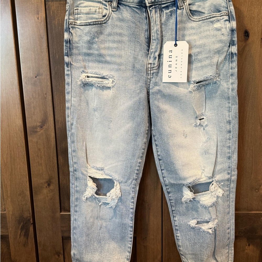 Eunina Light Blue Distressed Mom Jeans